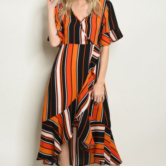 BLACK ORANGE STRIPES DRESS - Picture 2 of 5